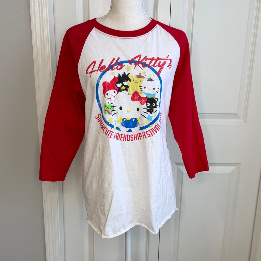 Hello Kitty Red White 2015 Raglan Tee Supercute Friendship Festival Graphic